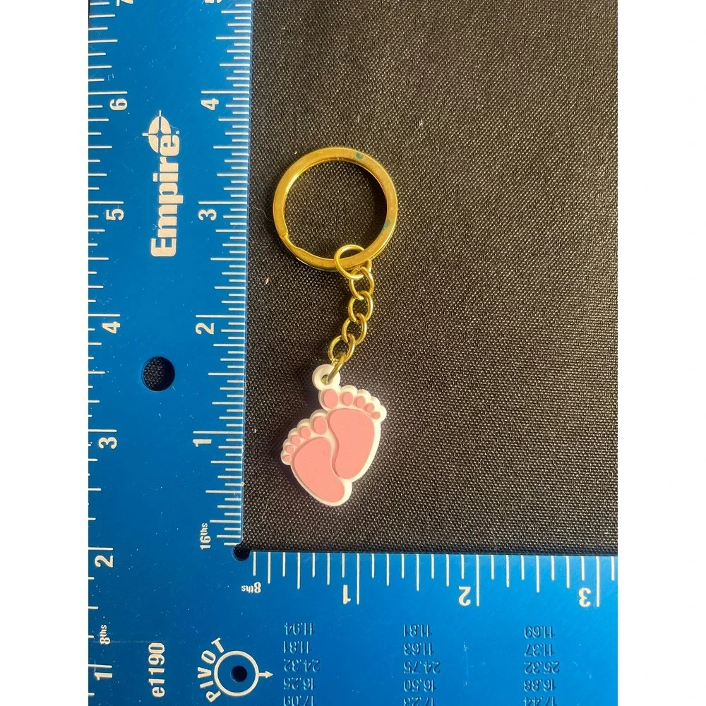 Bulk 50ct Pink Baby Feet Keychains Gold Tone Split‎ Ring Shower Favors Lot